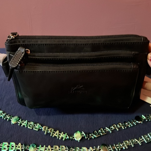 Buffalo Mancini Collection Black Leather Multi-Function Waist Bag/crossbody - Picture 5 of 8